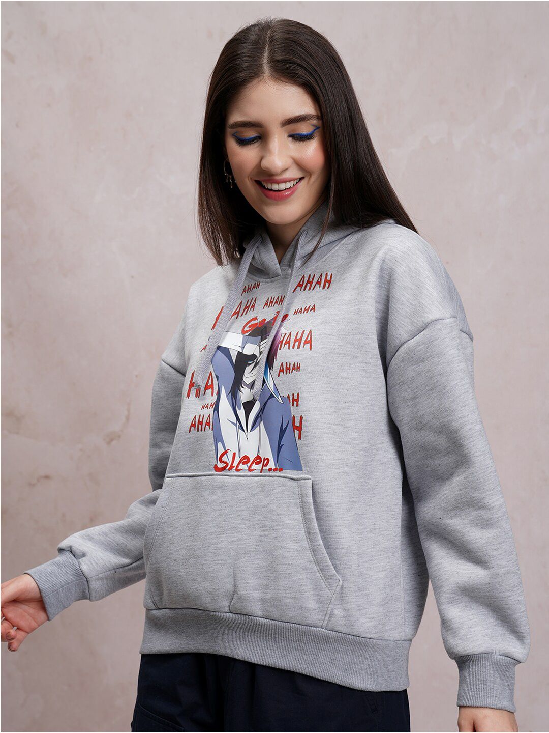 Tokyo Talkies Graphic Printed Hooded Oversized Pullover Sweatshirt