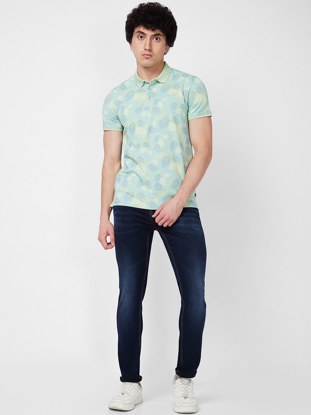 SPYKAR Floral Printed Polo Collar Slim Fit T-shirt