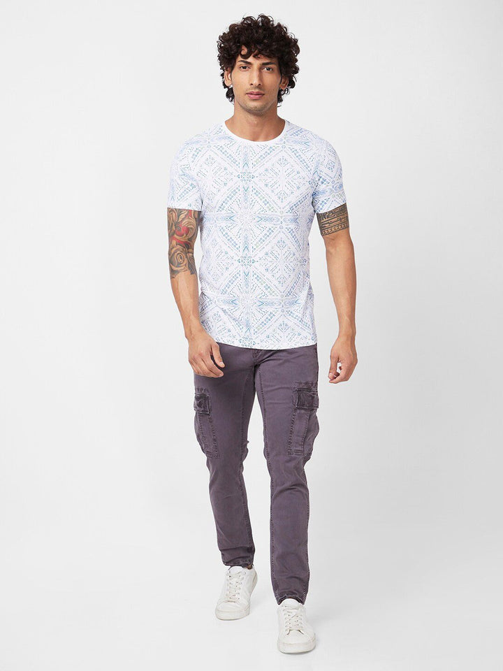 SPYKAR Geometric Printed Slim Fit Cotton T-Shirt