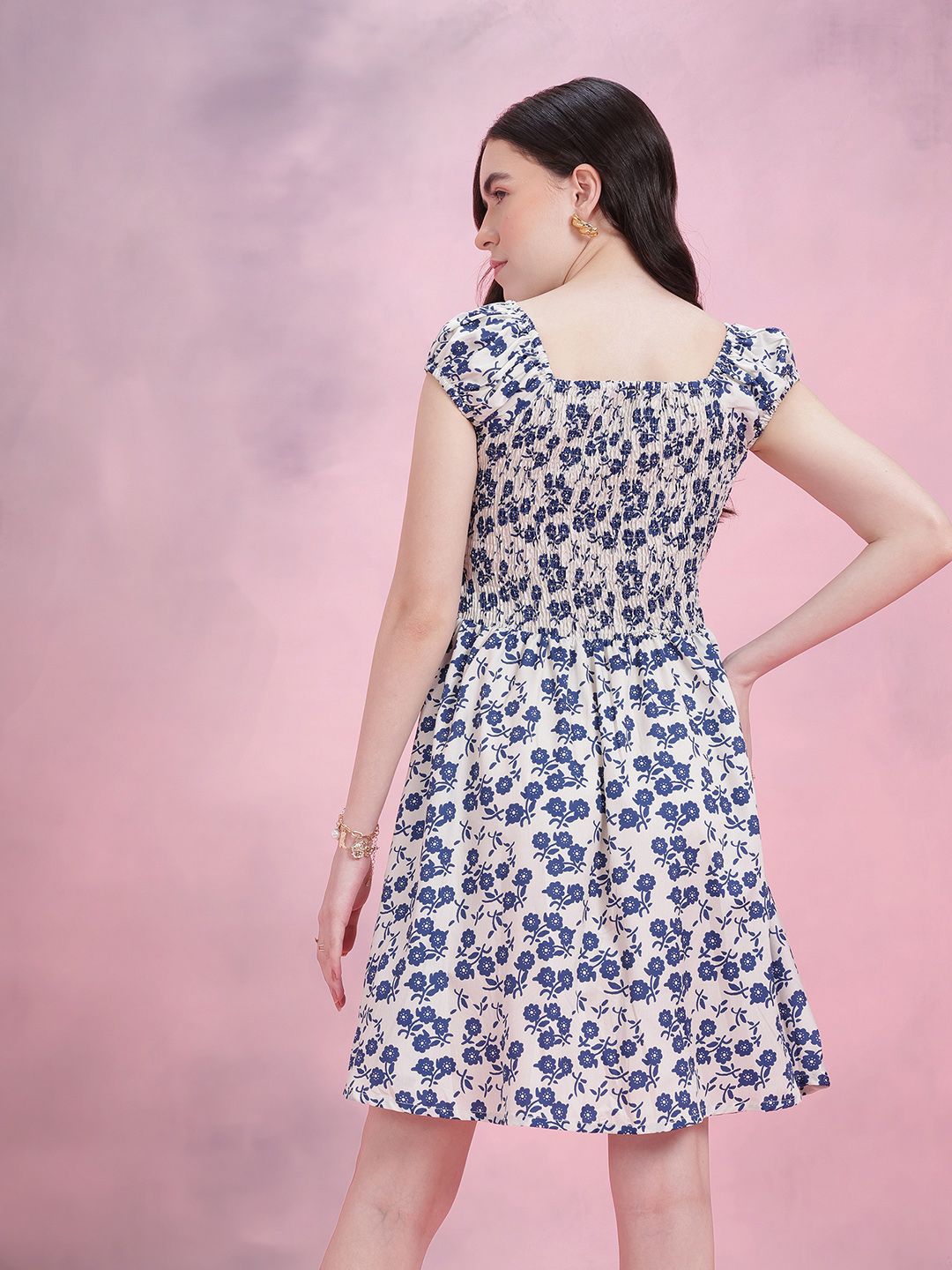 DressBerry Tie-Up Neck Floral Print Empire Dress