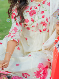 Indo Era Floral Printed Pure Cotton Anarkali Kurta With Trousers & Dupatta