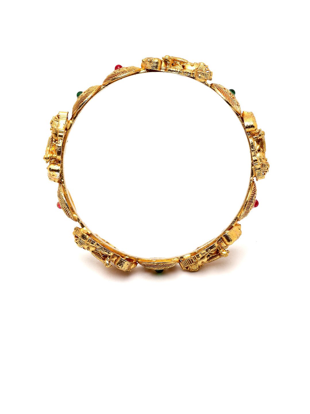 KARATCART Set Of 2 Gold-Plated Stone Studded Lord Ganesha Temple Bangles