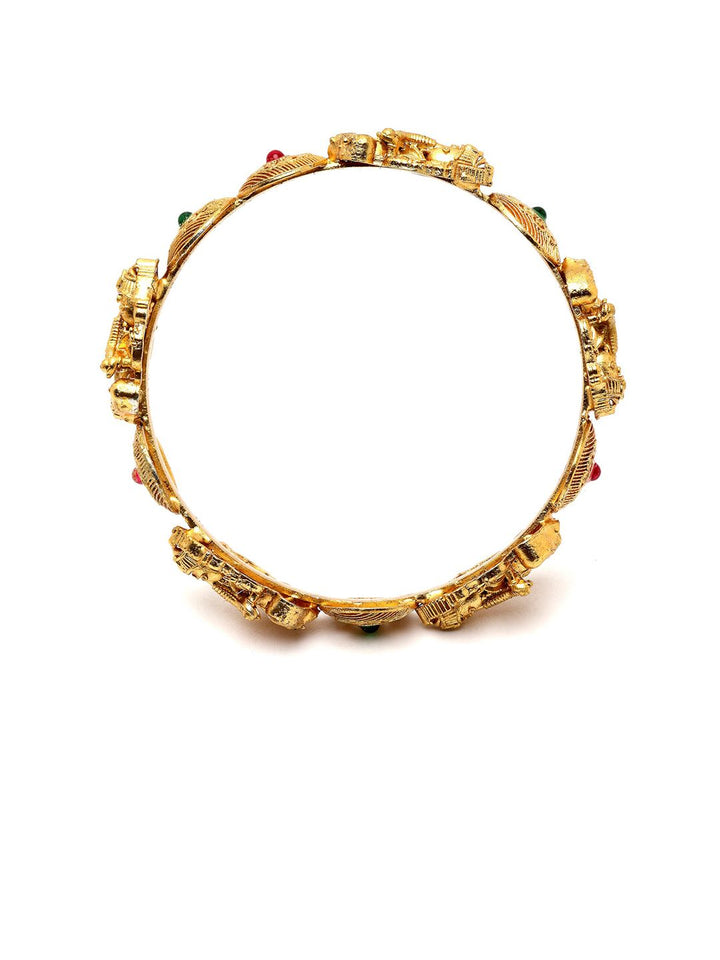 KARATCART Set Of 2 Gold-Plated Stone Studded Lord Ganesha Temple Bangles