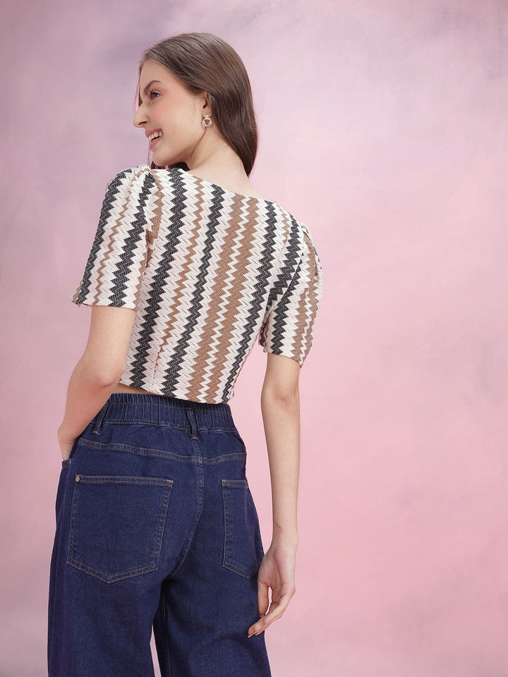 DressBerry Self-Striped Crop Shirt