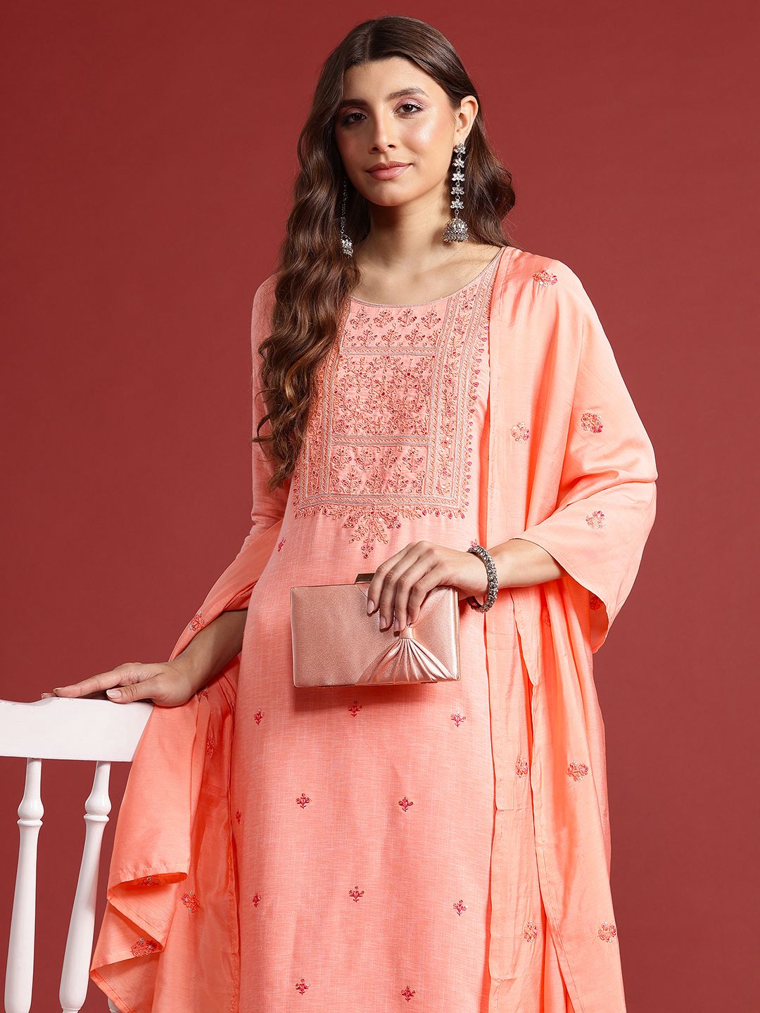 Anouk Indie Florals Embroidered Kurta with Trousers & Dupatta
