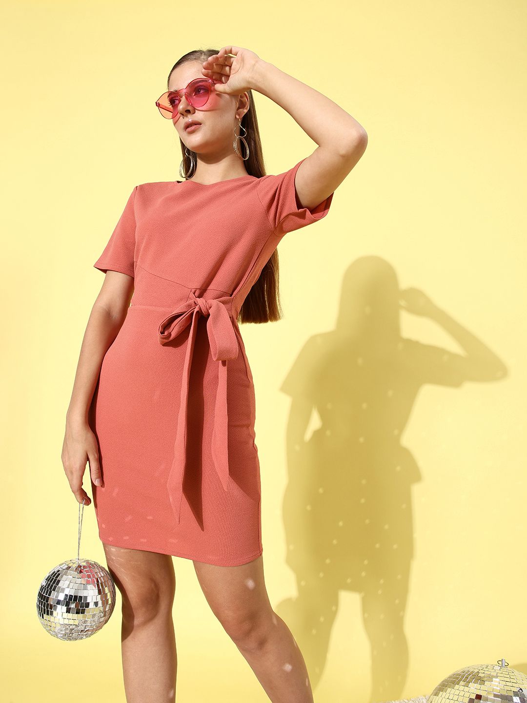 Athena Women Dusty Pink Solid Sheath Dress