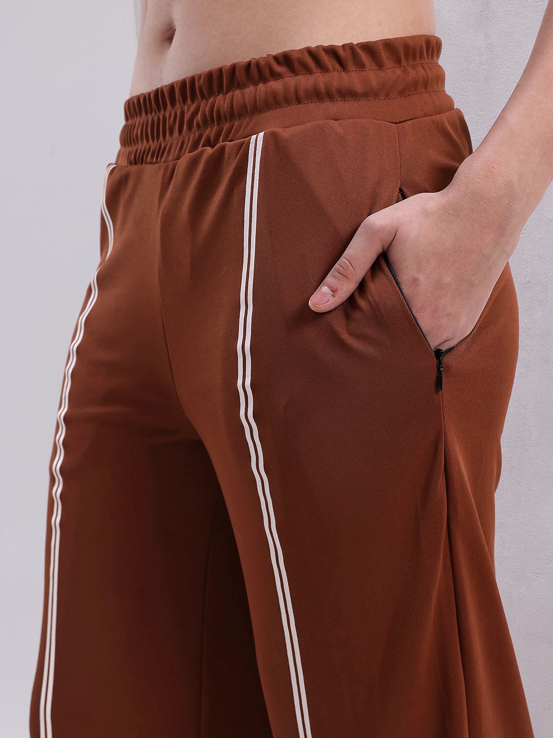 HRX by Hrithik Roshan Women Striped Mid-Rise Wide Leg Training Track pants with Side Slits