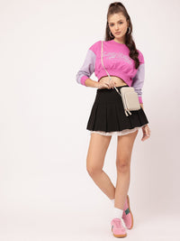 DressBerry Typography Print Contrast Sleeves Crop Sweatshirt
