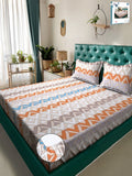 Myntra Elegant Homes Peach Geometric Cotton 300 TC Fitted King Cadar Halus dengan 2 Sarung Bantal-98 x 89 inci