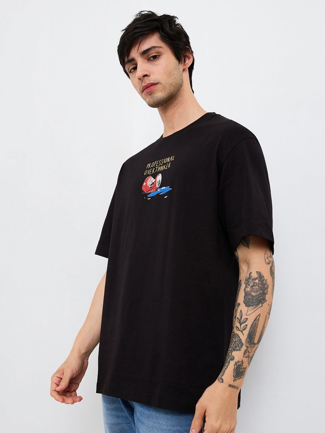 SPYKAR Men Typography Printed Round Neck Cotton Relaxed Fit T-shirt