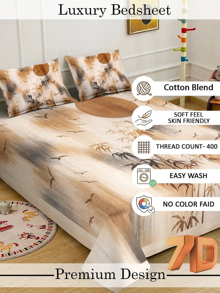 Myntra Elegant Homes Beige Floral 400 TC King Bedsheet with 2 Pillow Covers