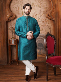 SOJANYA Men Teal Green Woven Design Kurta Lurus