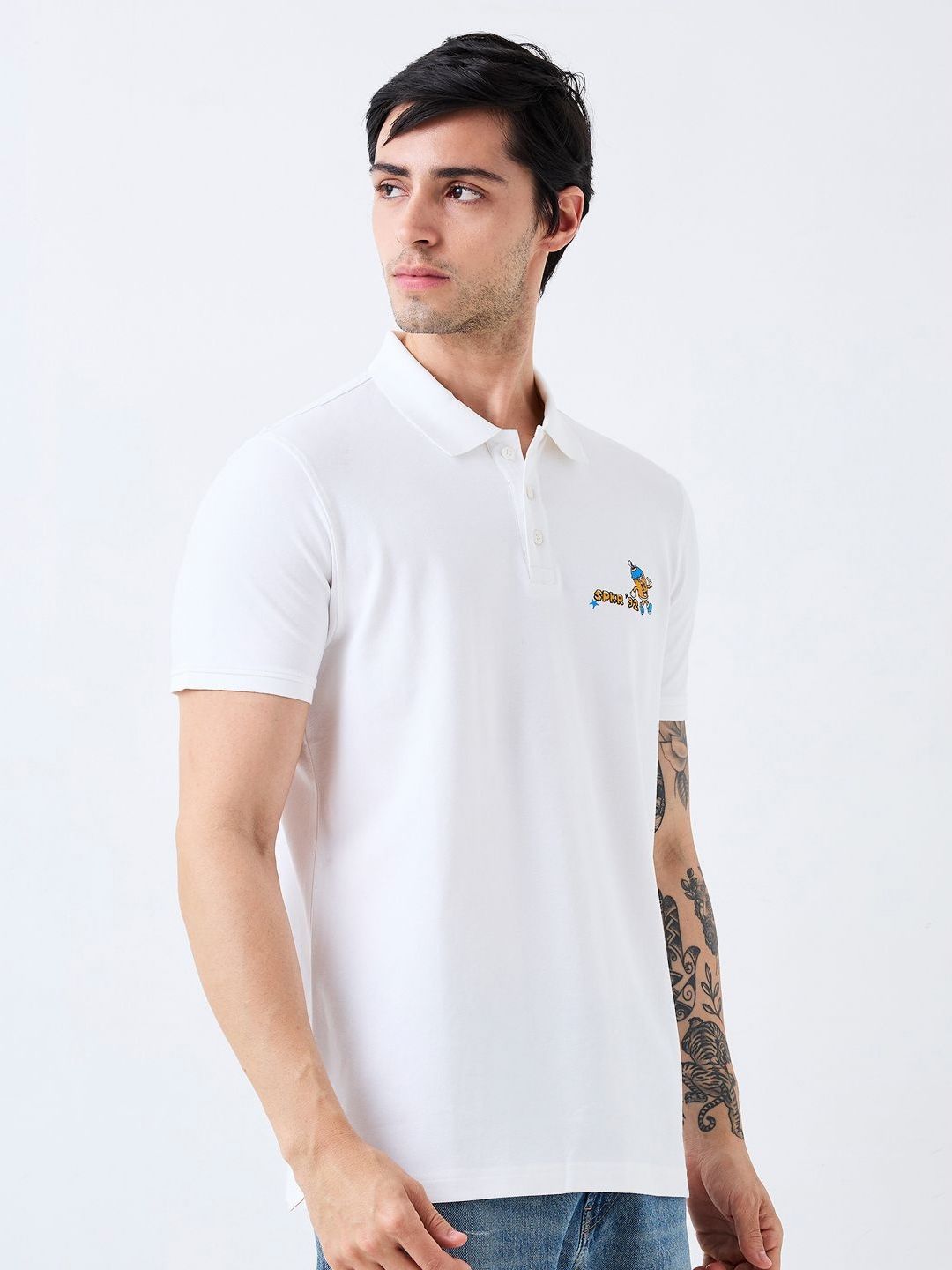 SPYKAR Men Graphic Printed Polo Collar Cotton Slim Fit T-shirt