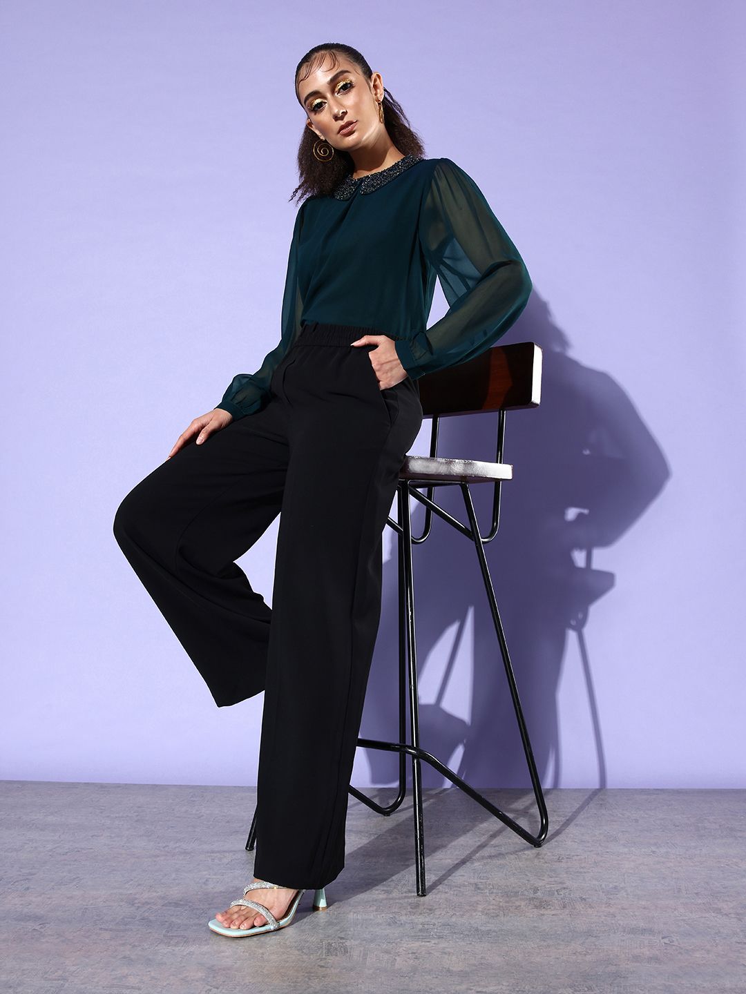 QUIERO Puff Sleeve Georgette Top