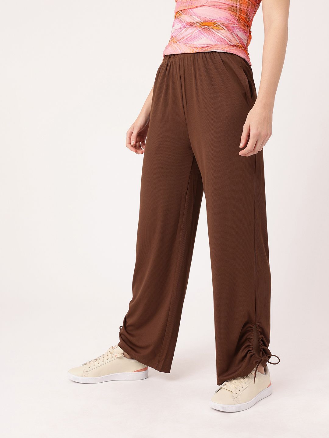 DressBerry Women Street Glam Ribbed Tie-up Detailed Relaxed Fit Trousers