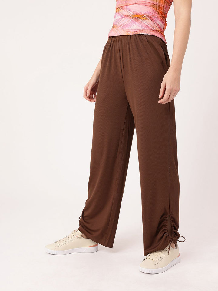 DressBerry Women Street Glam Ribbed Tie-up Detailed Relaxed Fit Trousers