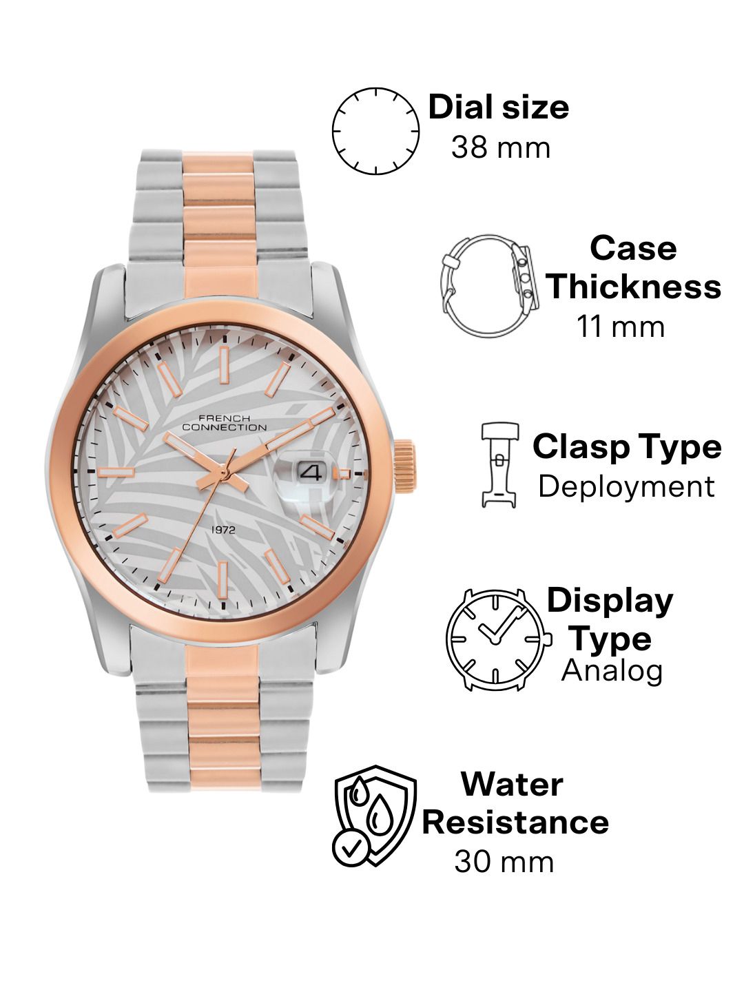 Sambungan Perancis Lelaki Dial & Gelang Gelang Keluli Tahan Karat Tali Analog Watch FCH14RTM