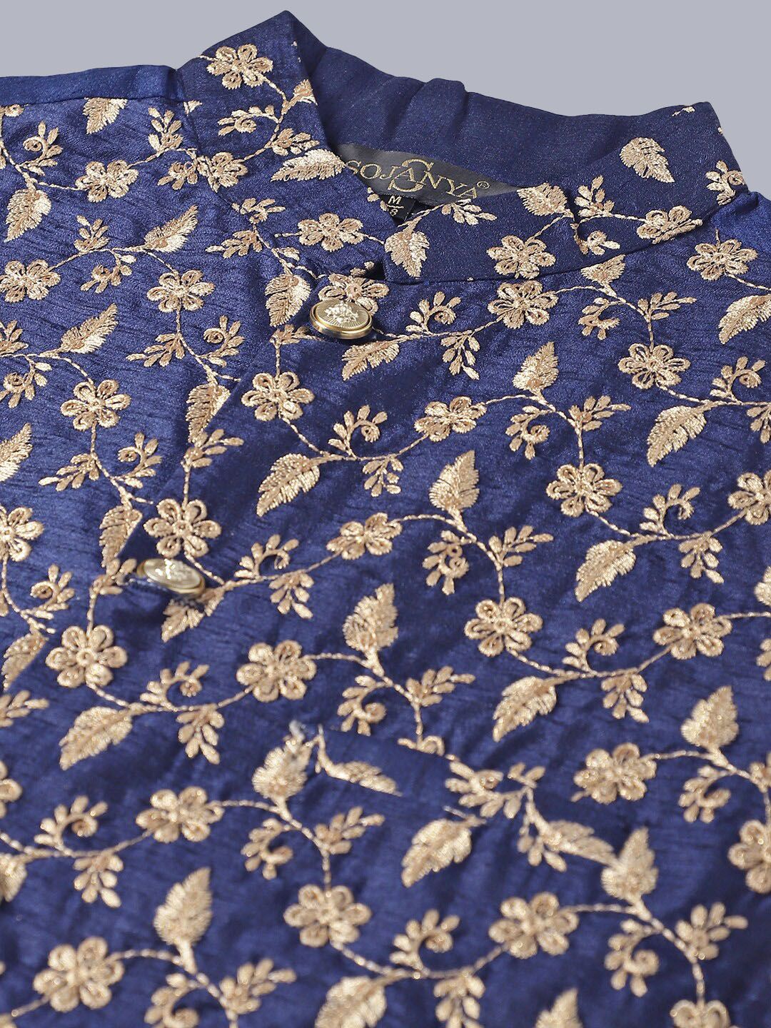 SOJANYA Embroidered Thread Work Kurta With Churidar With Nehru Jacket