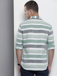 The Indian Garage Co Smart Slim Fit Horizontal Striped Cotton Casual Shirt