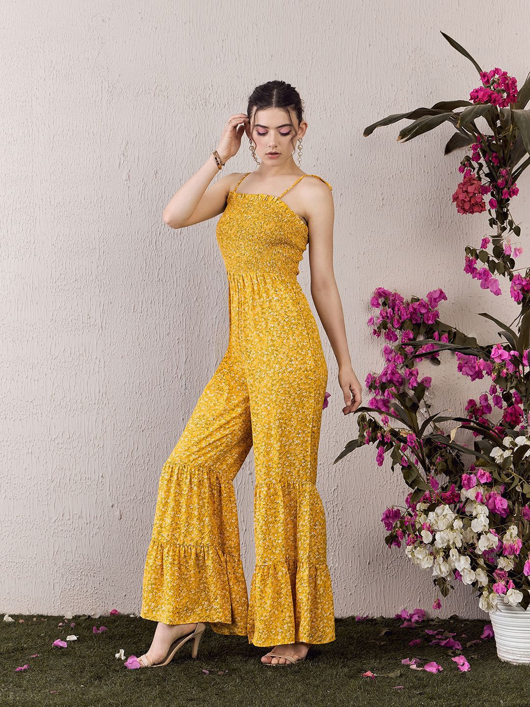 Berrylush Printed Shoulder Straps Basic Jumpsuit