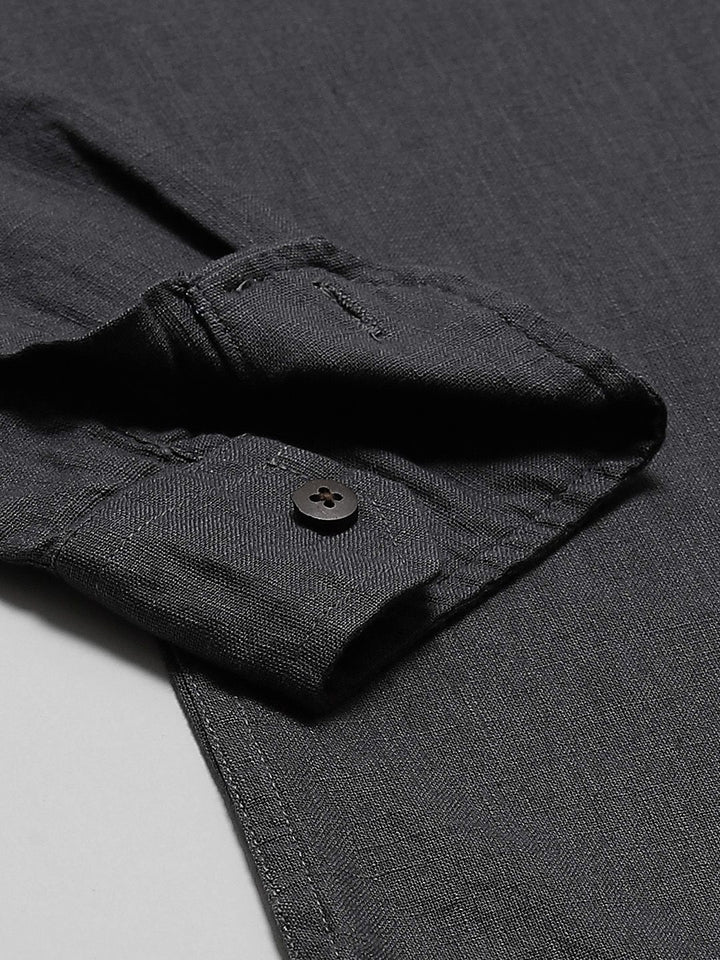 DENNISON Men Charcoal Grey Solid Comfort Fit Straight Kurta