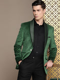 House of Pataudi Tailored Fit Striped Velvet Finish Single-Breasted Party Blazer