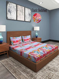 Myntra Elegant Homes Blue Graphic Polycotton 300 TC Fitted King Fine Bedsheet dengan 2 Sarung Bantal-98 x 89 inci