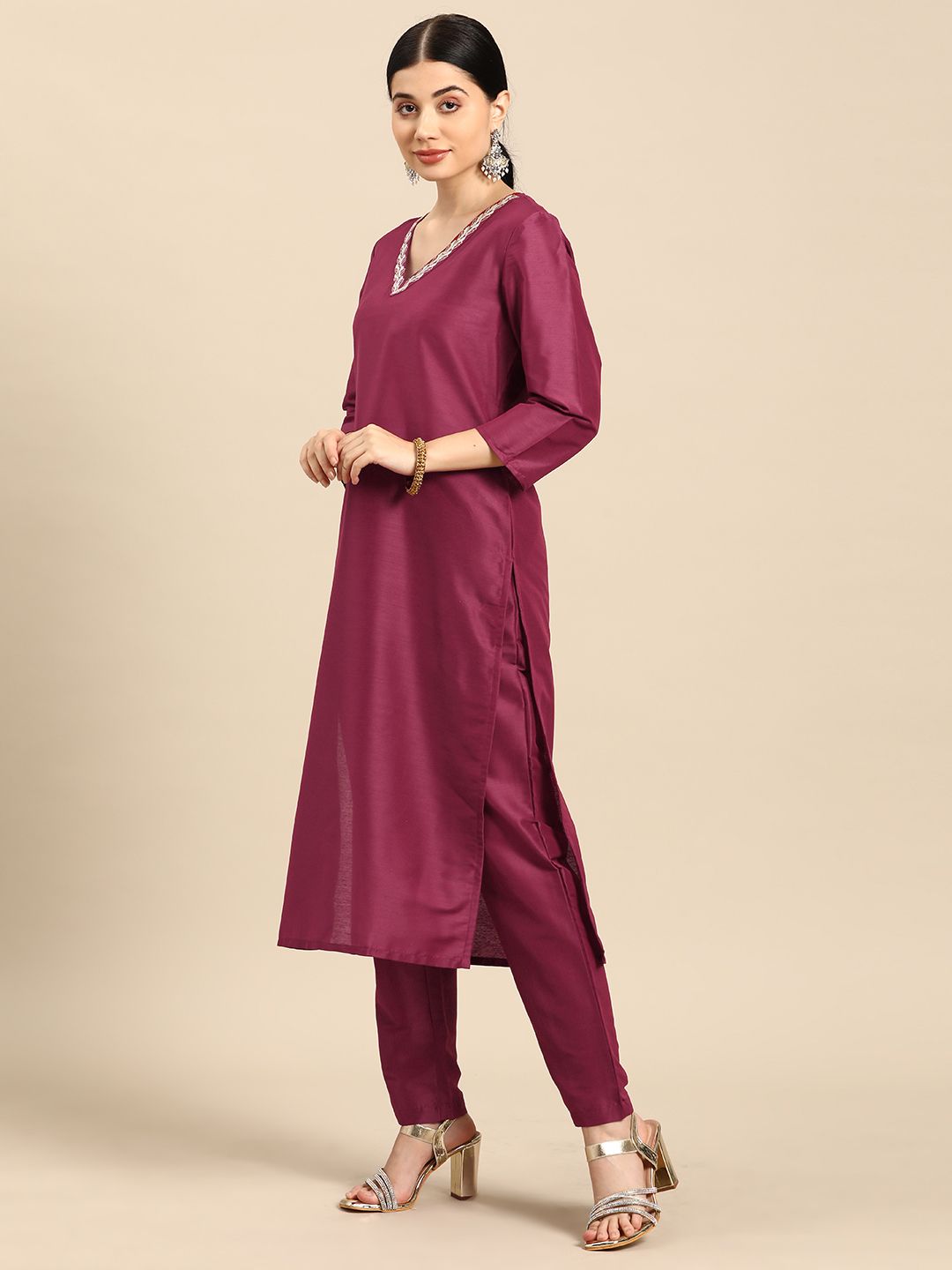 all about you Women Pink Regular Kurta with Trousers & With Dupatta