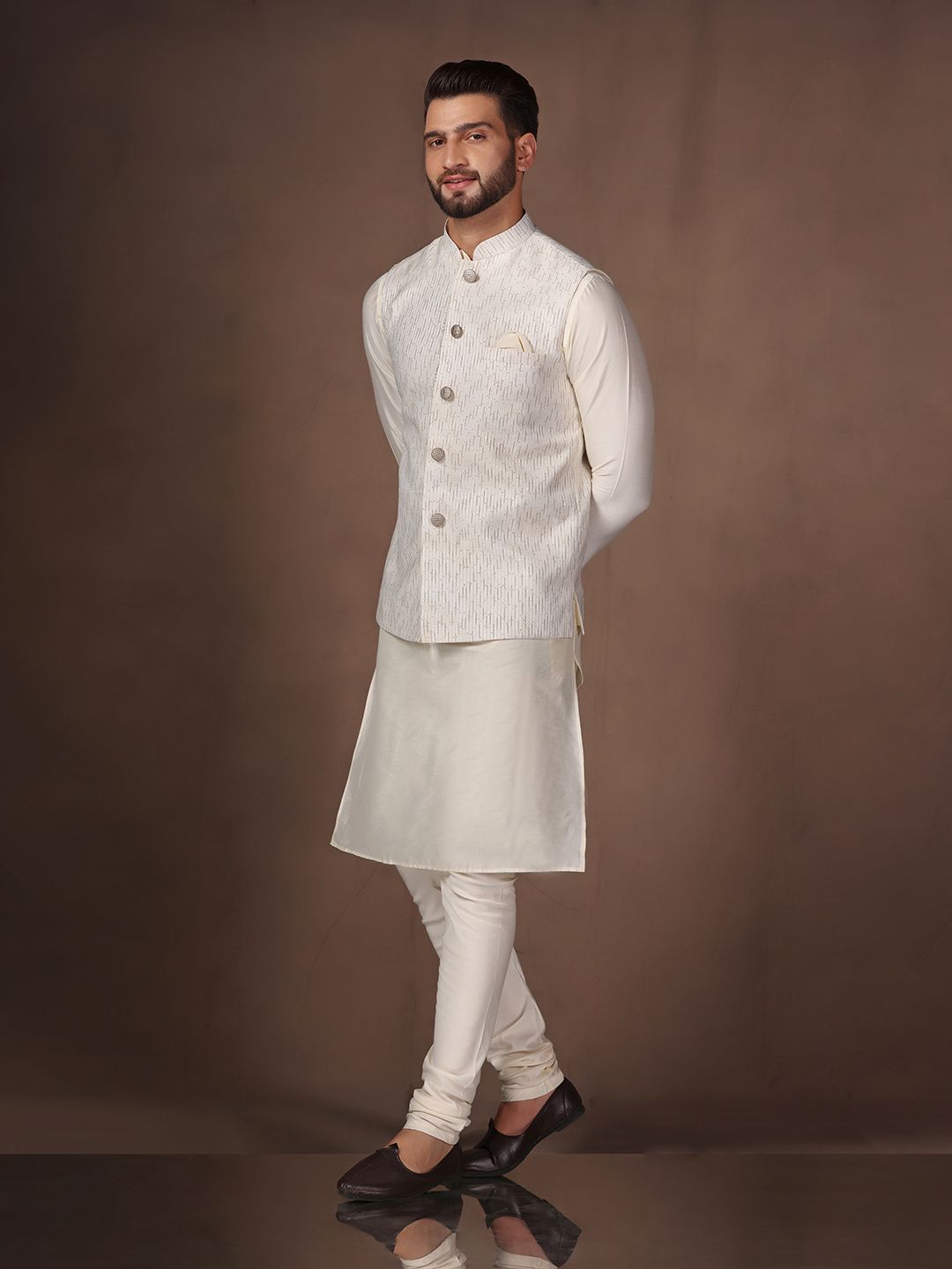 KISAH Mandarin Collar Kurta And Churidar With Nehru jacket