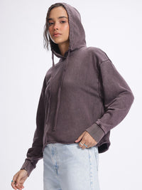 DressBerry Raw Hem Drop-Shoulder Hooded Sweatshirt