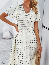 all about you Floral Print V-Neck Flared Sleeves Smocked Tiered Fit & Flare Midi Dress