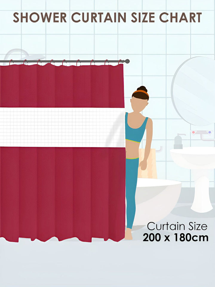 Story@home Maroon & White Shower Curtains With 12 Rings