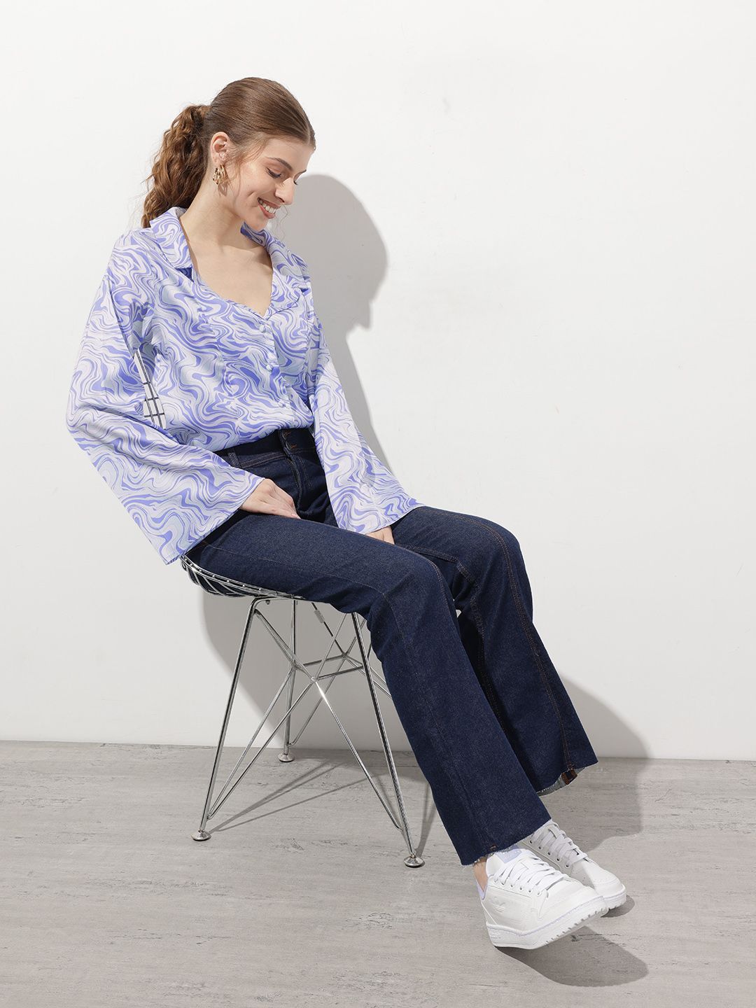 DressBerry Edgy Instinct Lapel Collar Marble Print Shirt