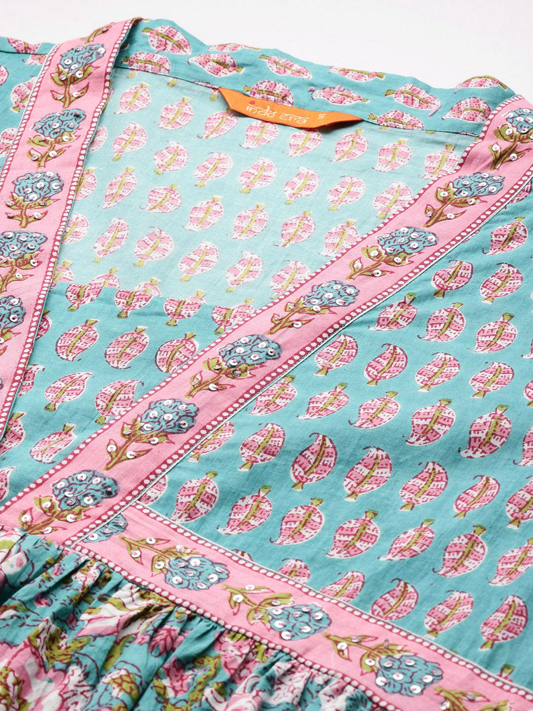 Indo Era Women Floral Printed Empire Sequinned Pure Cotton Kurta With Trousers & Dupatta