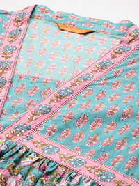 Indo Era Women Floral Printed Empire Sequinned Pure Cotton Kurta With Trousers & Dupatta