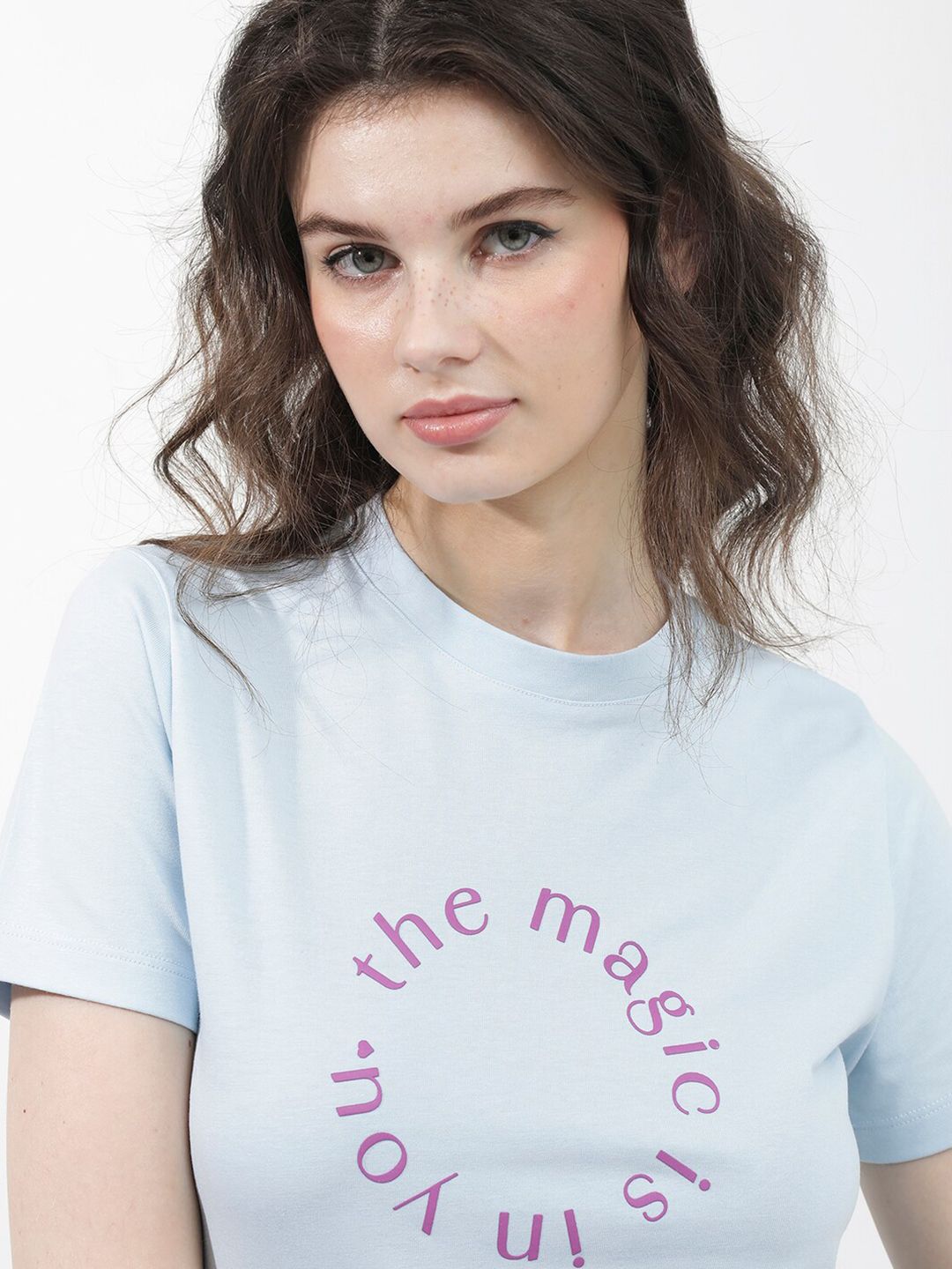 RAREISM Round Neck Short Sleeves Printed Cotton T-shirt