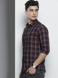 The Indian Garage Co Men Navy Blue & Yellow Checked Casual Shirt