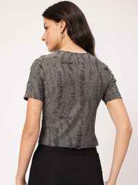 DressBerry Soft Streetwear Frayed Studded Top