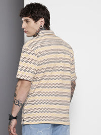 The Indian Garage Co Men Relaxed Fit Textured Lace Crochet Resort Wear Shirt