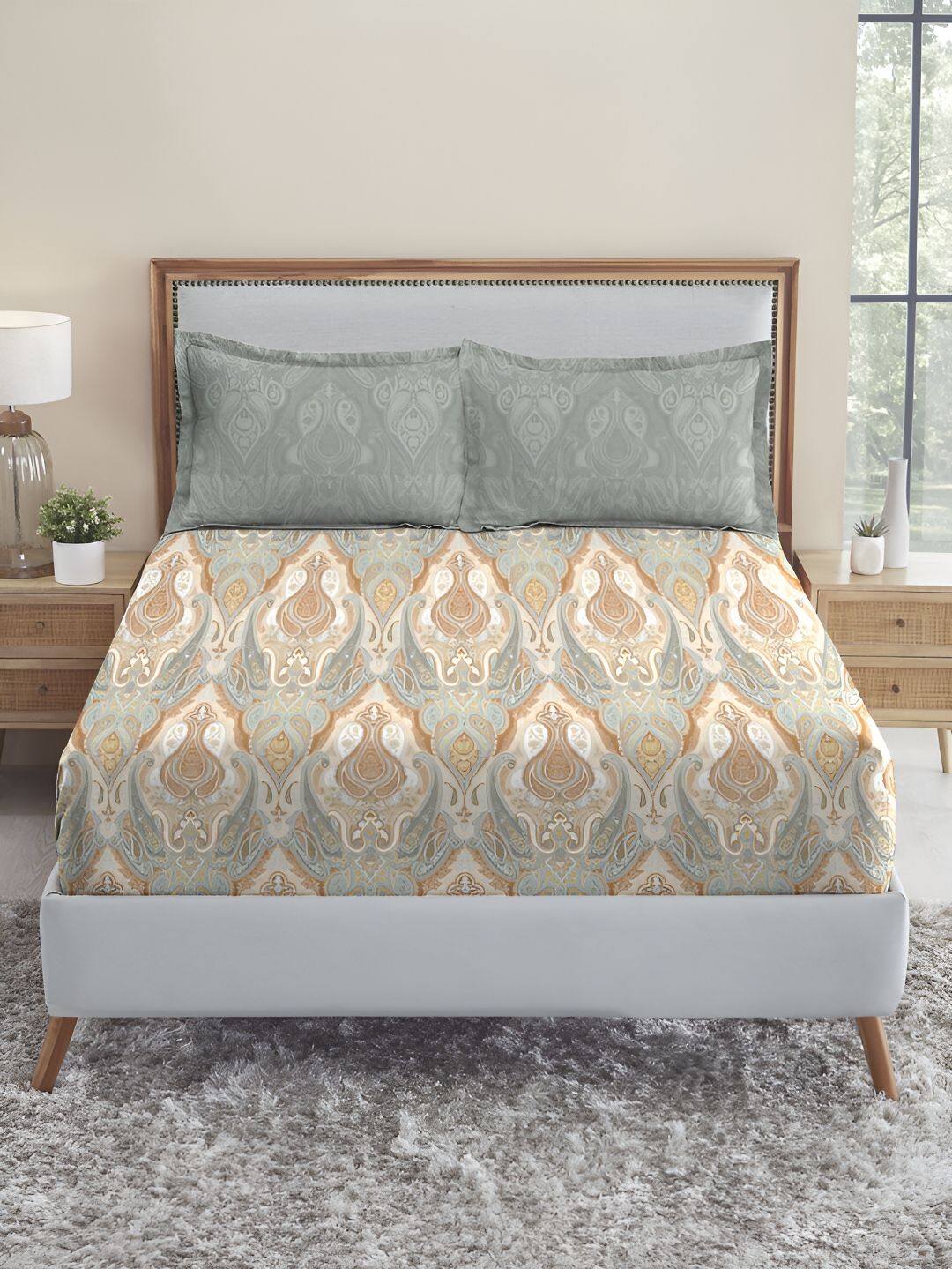 MYTRIDENT Diana Soft Comfort Fitted 210TC King Pure Cotton 1 Fittedsheet with 2 Pillow Covers