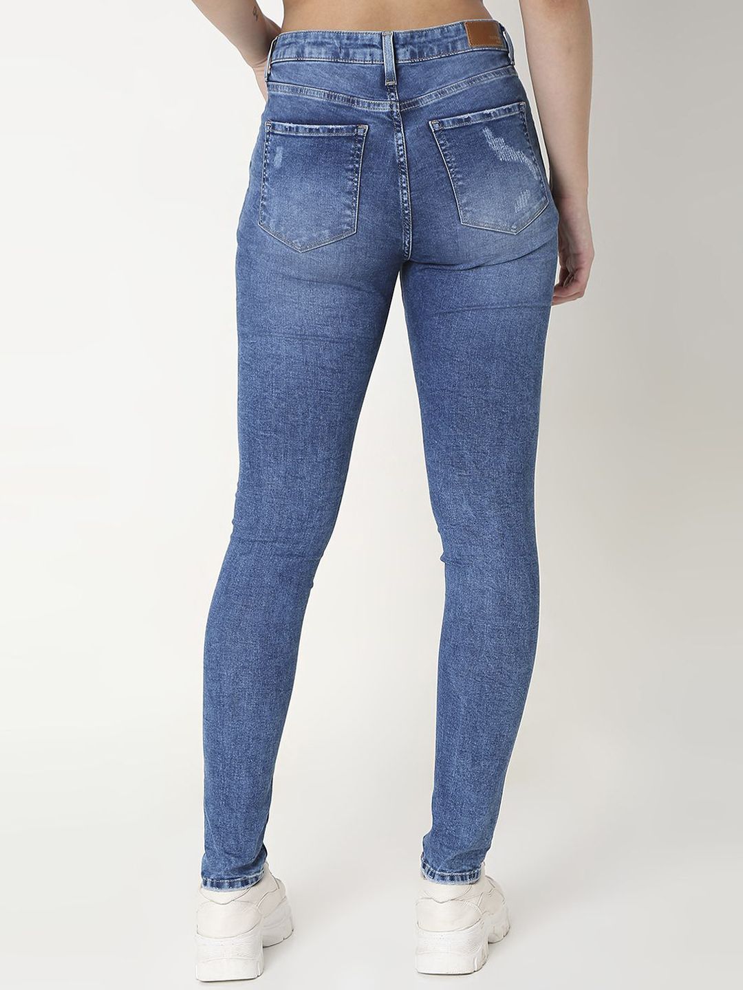 SPYKAR Women Skinny Fit High-Rise Low Distress Light Fade Stretchable Jeans