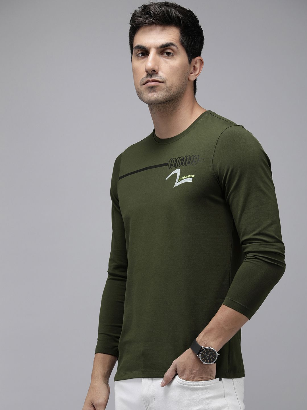 SPYKAR Graphic & Striped Printed Slim Fit T-shirt