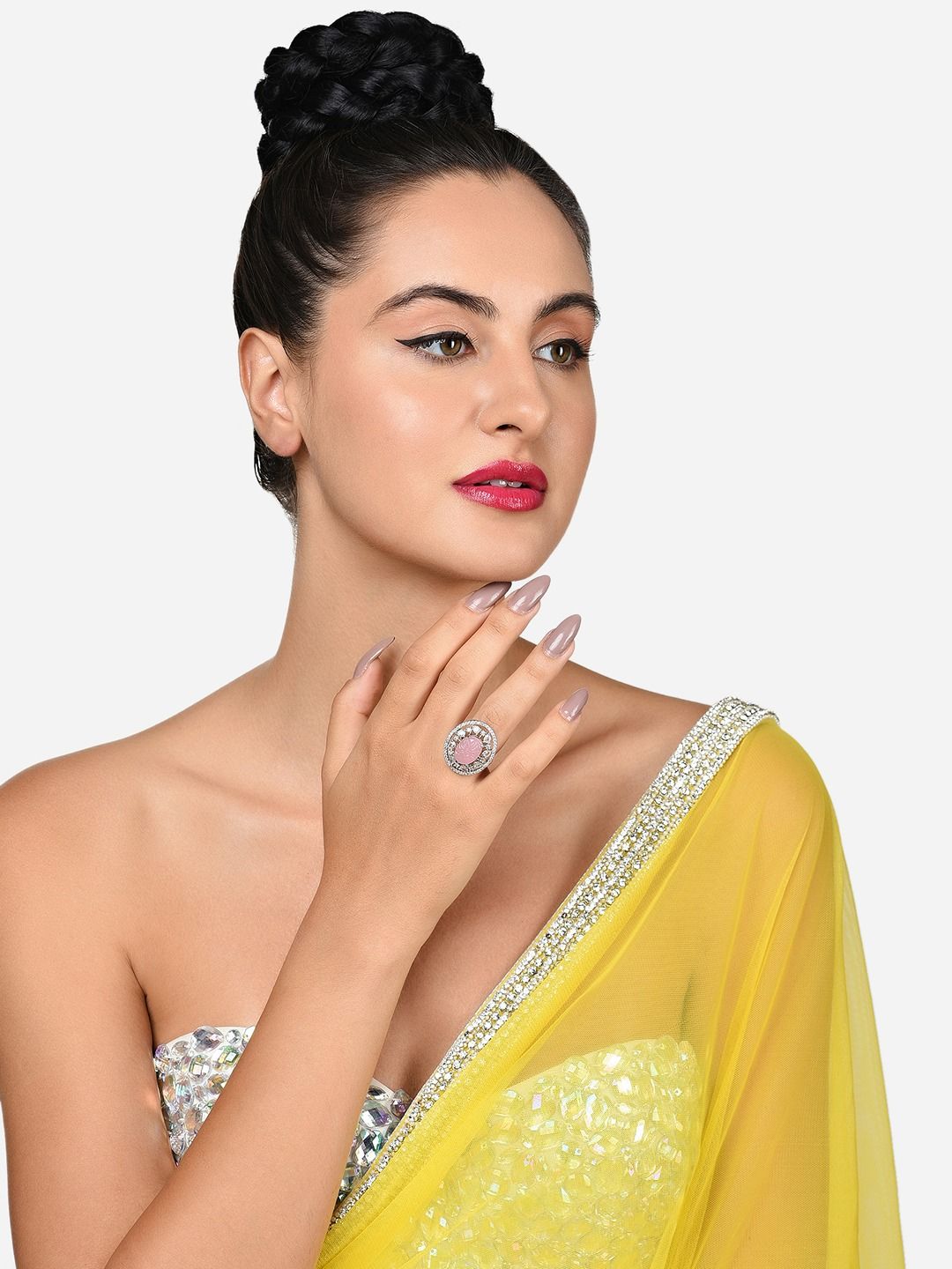 Cincin Jari Boleh Laras Mutiara Zaveri Bersalut Perak CZ