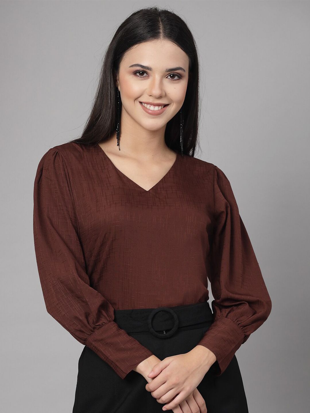 Style Quotient Self Design Cuffed Sleeves Top