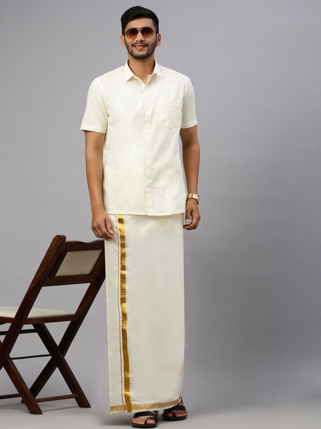 Ramraj Pack of 2 Men Cotton Double Dhotis with Jari Border