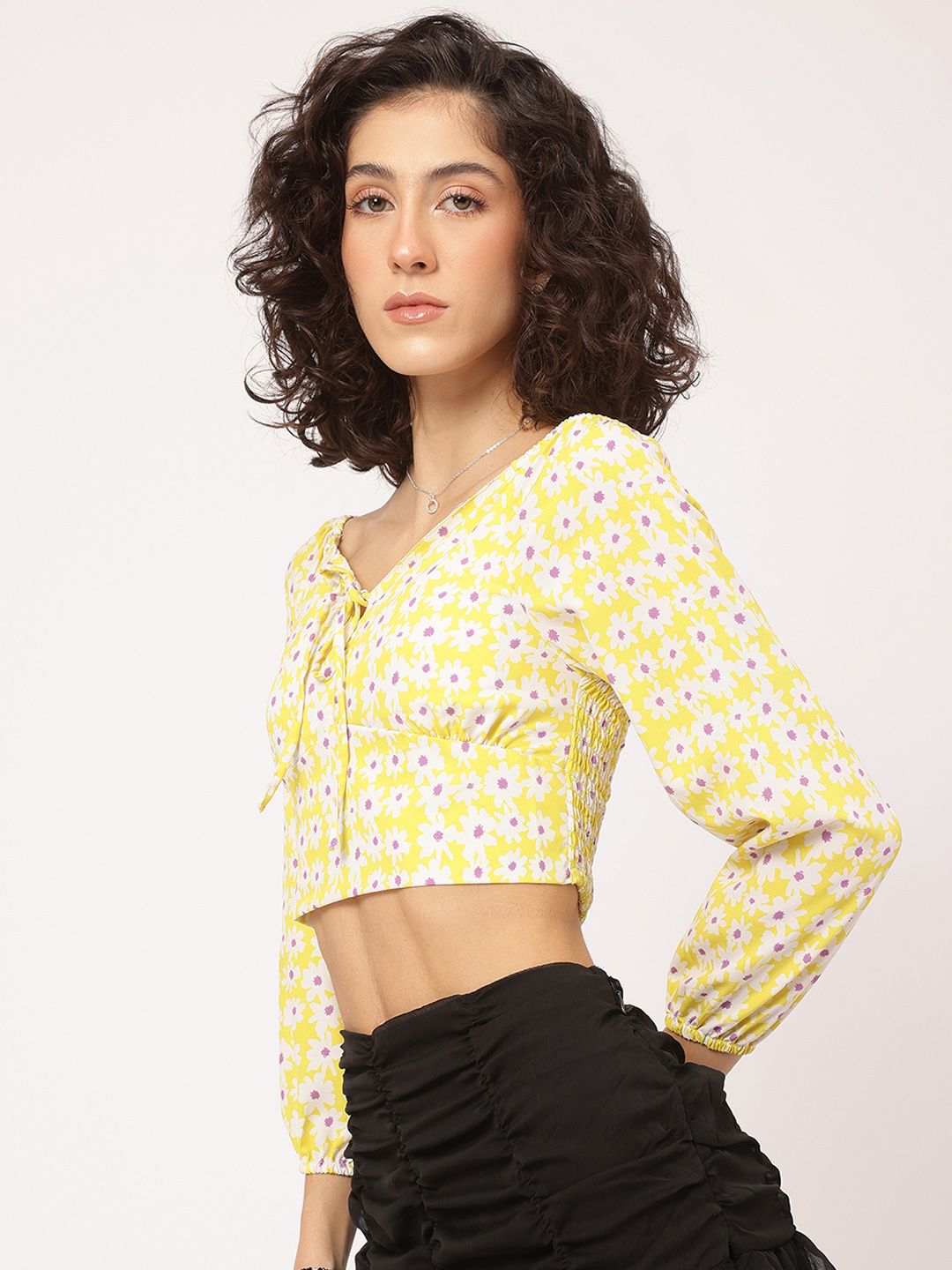 DressBerry Dash of Floral Smocked Empire Padded Crop Top