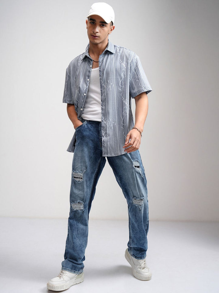 HIGHLANDER Men Straight Fit Mildly Distressed Light Fade Stretchable Jeans