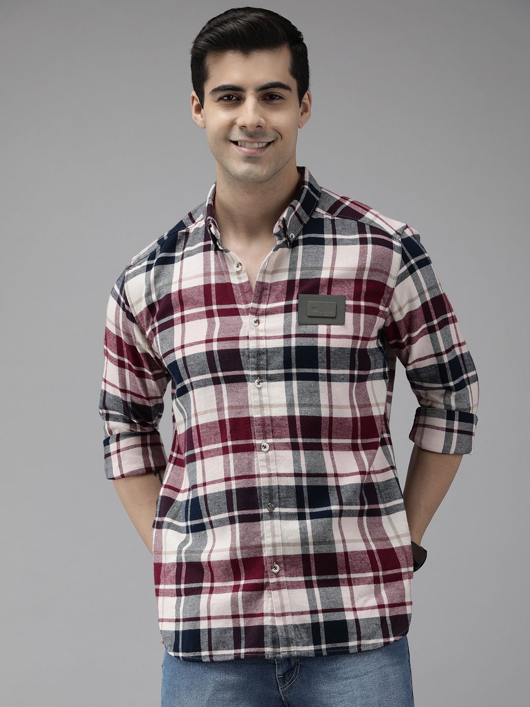 THE BEAR HOUSE Ardor Edition Men White Slim Fit Tartan Checked Pure Cotton Casual Shirt