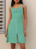 DressBerry Boho Vibes Shoulder Straps Front Slit Smocked A-Line Dress