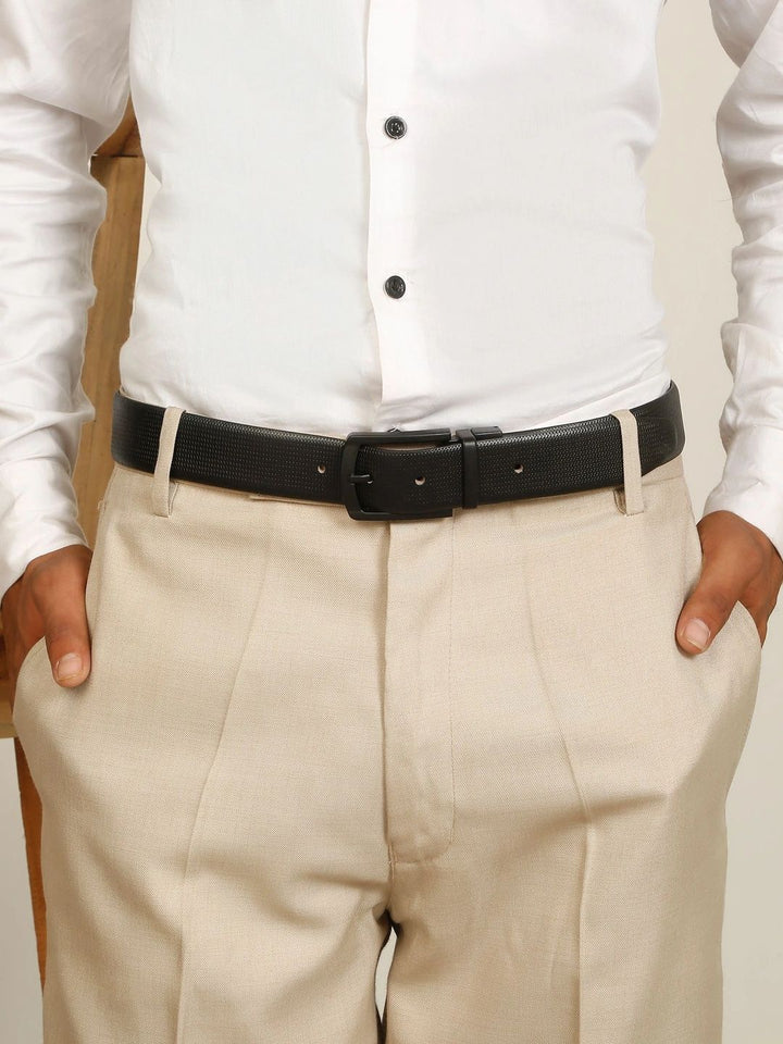 Teakwood Leathers Men Textured Leather Reversible Formal Belt